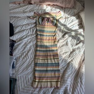 Striped Knit Midi Dress in Pink and Green